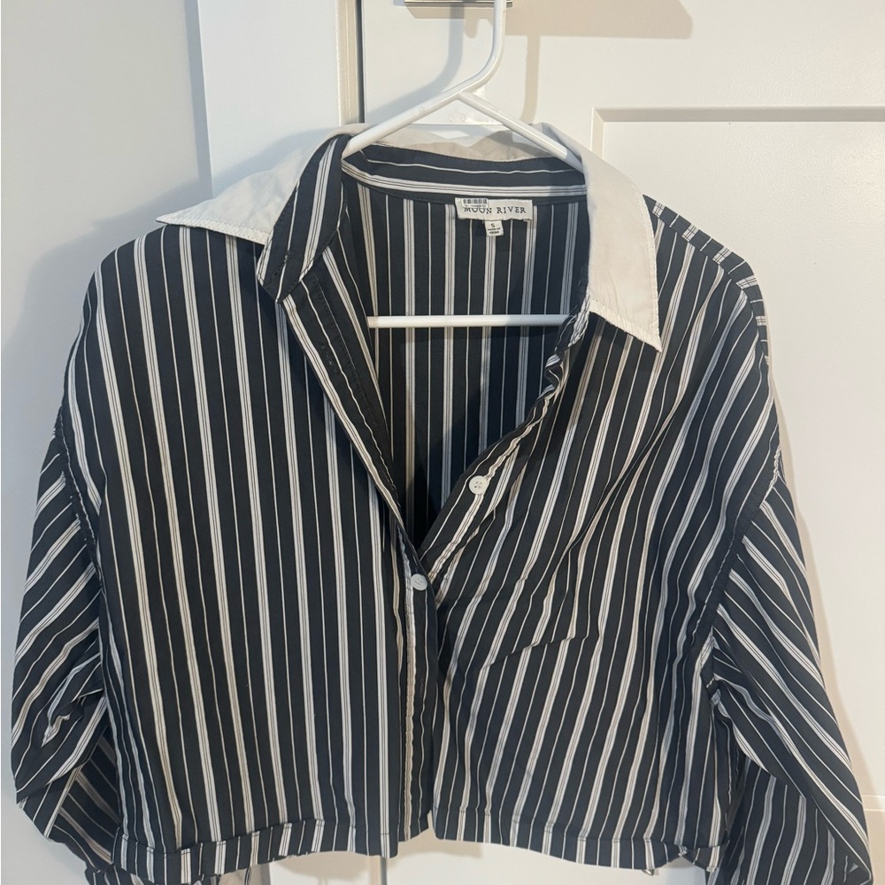 Moon River Black and White Striped Shirt